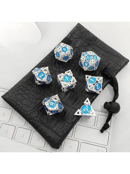 Hollow Metal Polyhedral Dice Set, 7-Piece, with Storage Bag, photo 6
