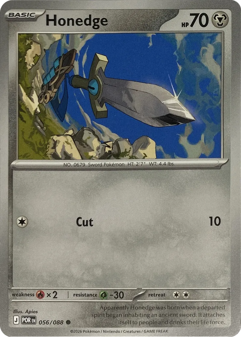 2026 Pokemon Perfect Order Honedge #056/088 Common front