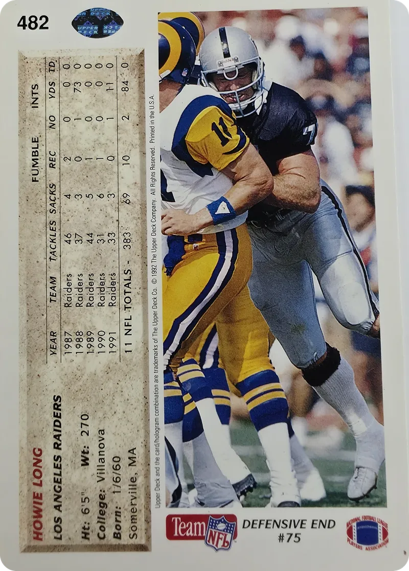 1992 Upper Deck Howie Long #482, back