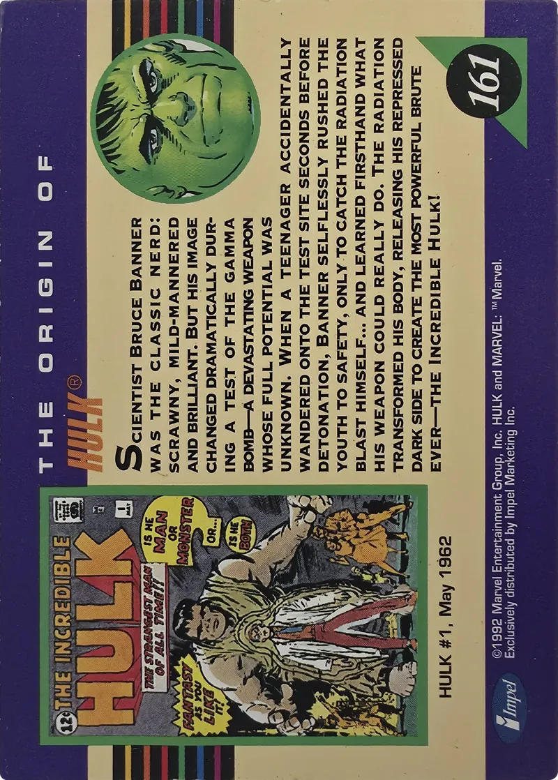 1992 Impel Marvel Universe Series III Hulk, back