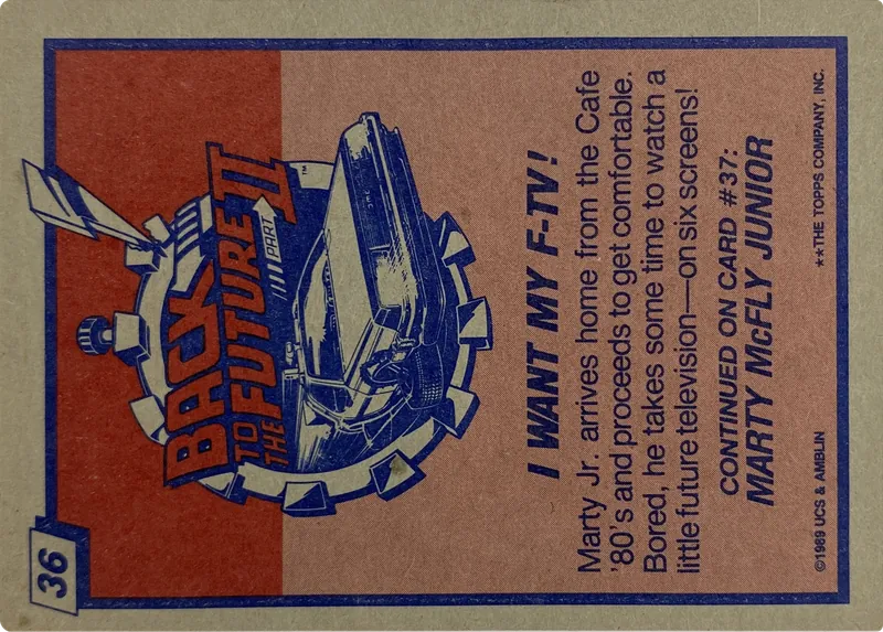 1989 Topps Back to the Future Part II I Want My F-TV! #36, back