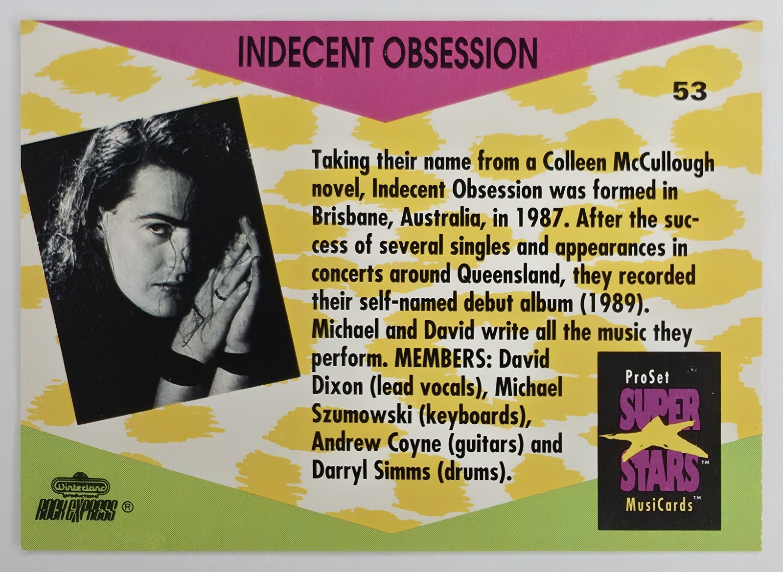 1991 Pro Set SuperStars MusiCards Indecent Obsession #53 back