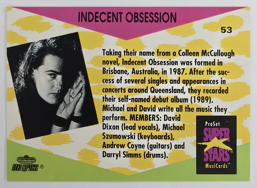 1991 Pro Set SuperStars MusiCards Indecent Obsession #53 back