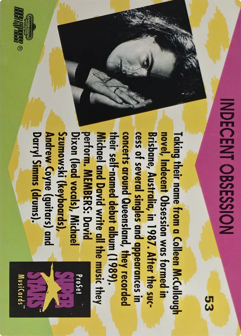 1991 Pro Set SuperStars MusiCards Indecent Obsession #53, back