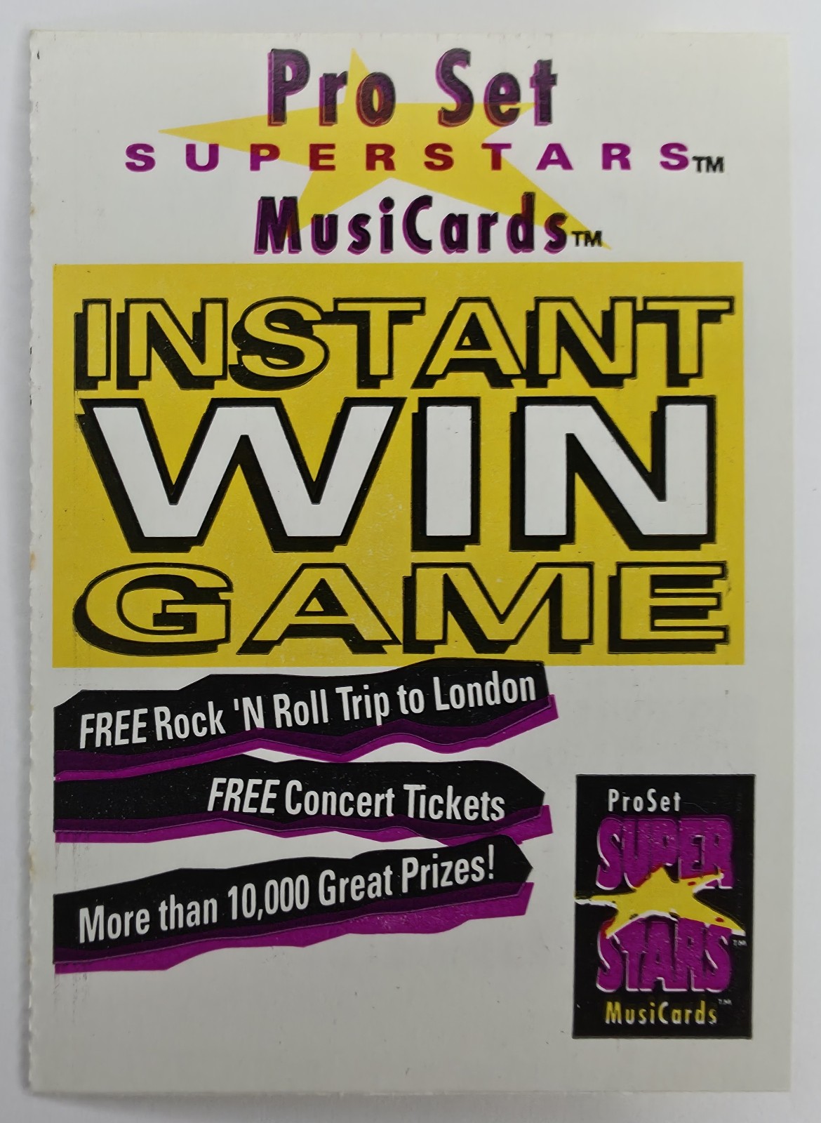 1991 Pro Set SuperStars MusiCards Instant Win Game Card Insert (Unscratched) front
