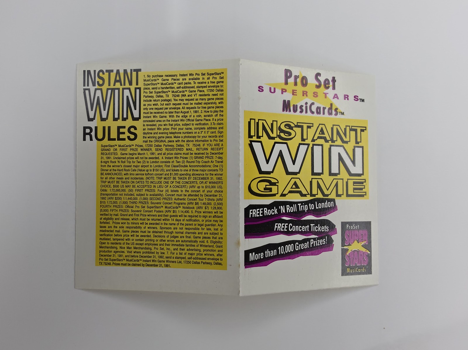 1991 Pro Set SuperStars MusiCards Instant Win Game Card Insert (Unscratched) photo 3