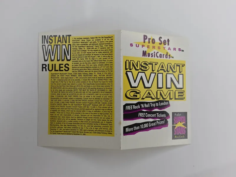 1991 Pro Set SuperStars MusiCards Instant Win Game Card Insert (Unscratched) photo 3