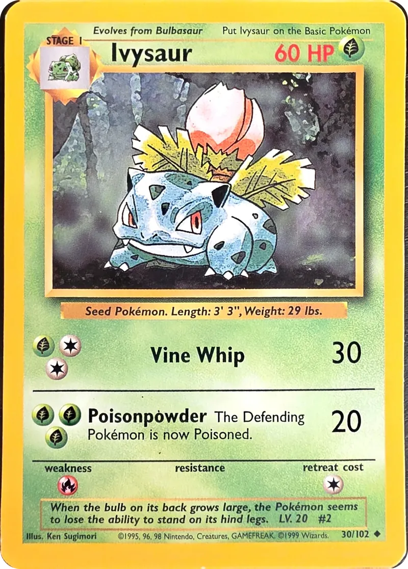 1999 Pokemon Base Set Ivysaur #30/102 Unlimited Uncommon, front