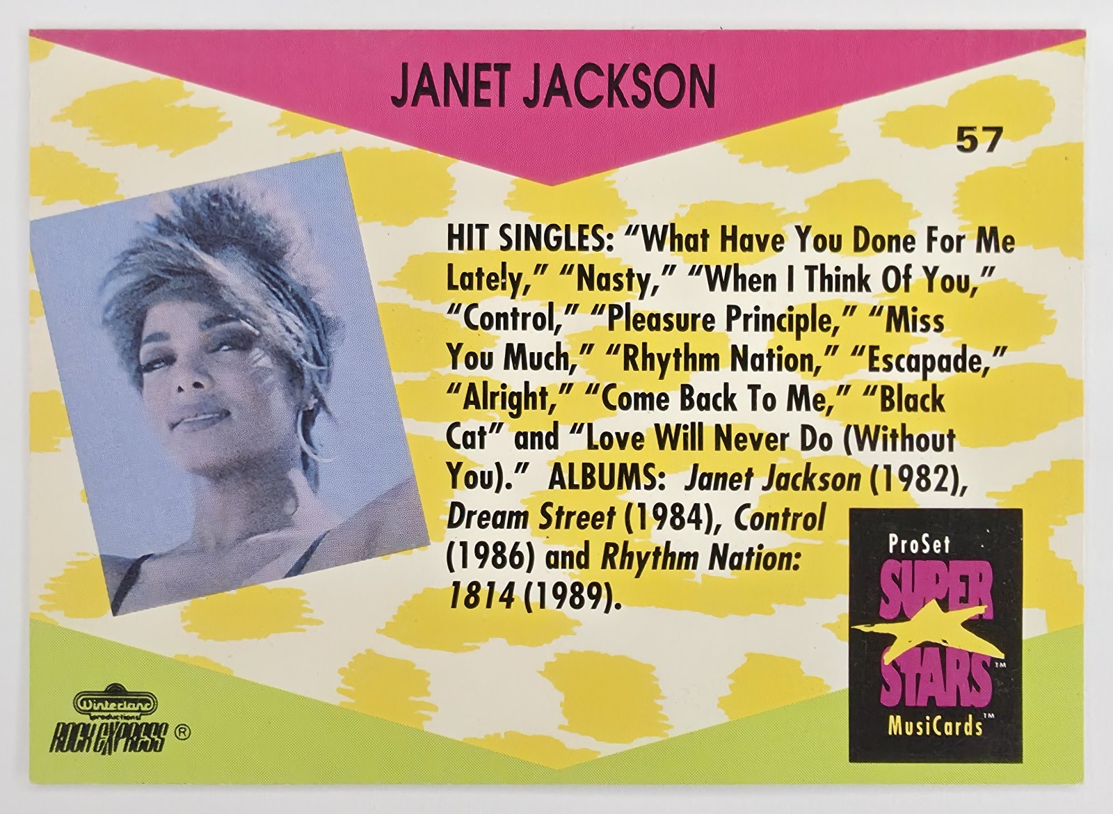 1991 Pro Set SuperStars MusiCards Janet Jackson #57 back