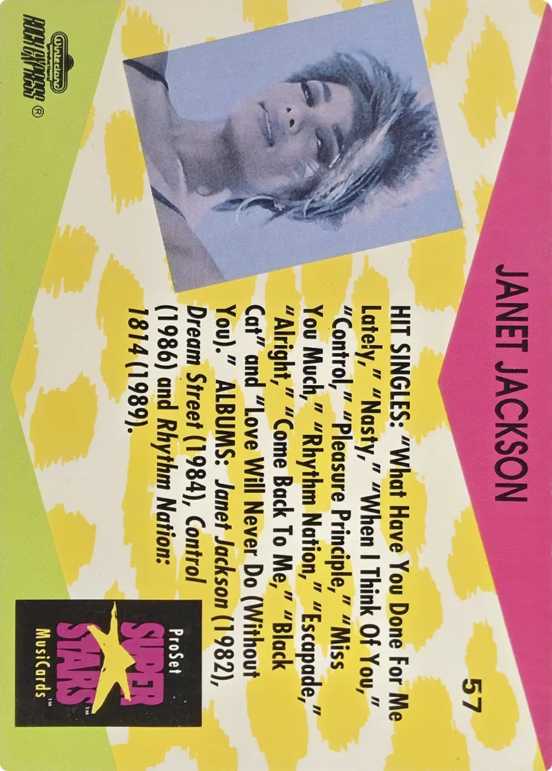 1991 Pro Set SuperStars MusiCards Janet Jackson #57, back