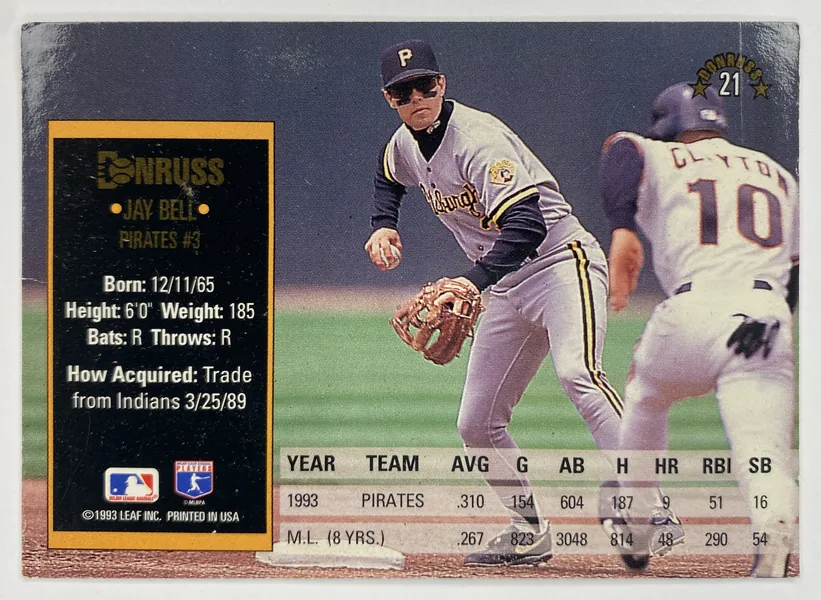 1994 Donruss Jay Bell #21 Pittsburgh Pirates back