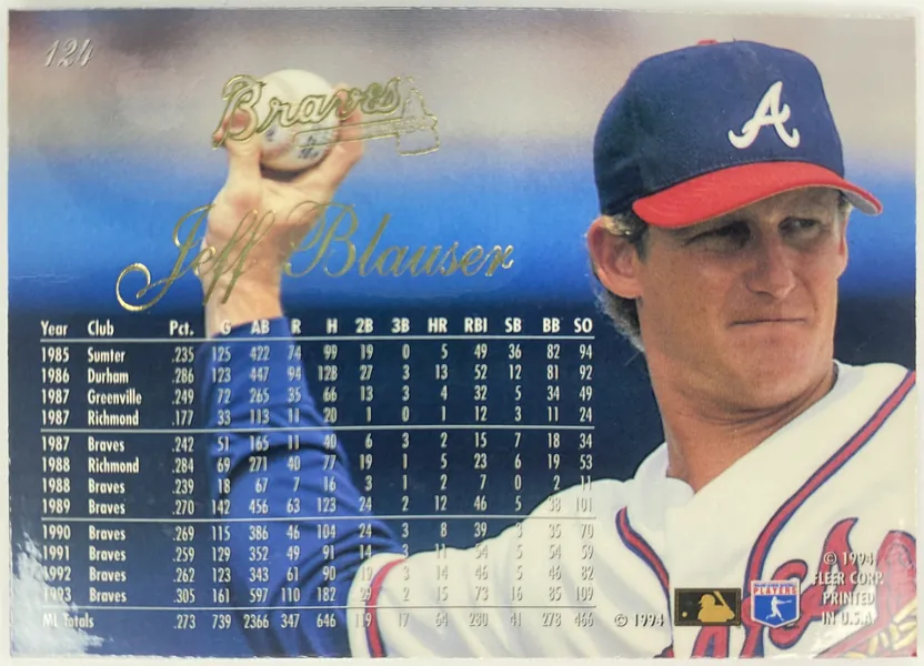 1994 Flair Jeff Blauser #124 Atlanta Braves back