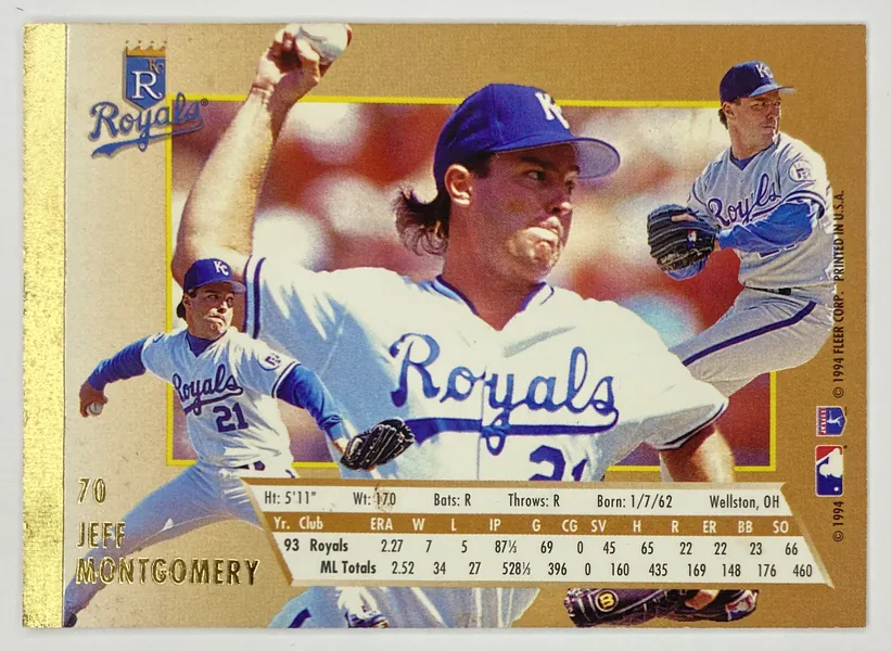1994 Fleer Ultra Jeff Montgomery #70 Kansas City Royals back