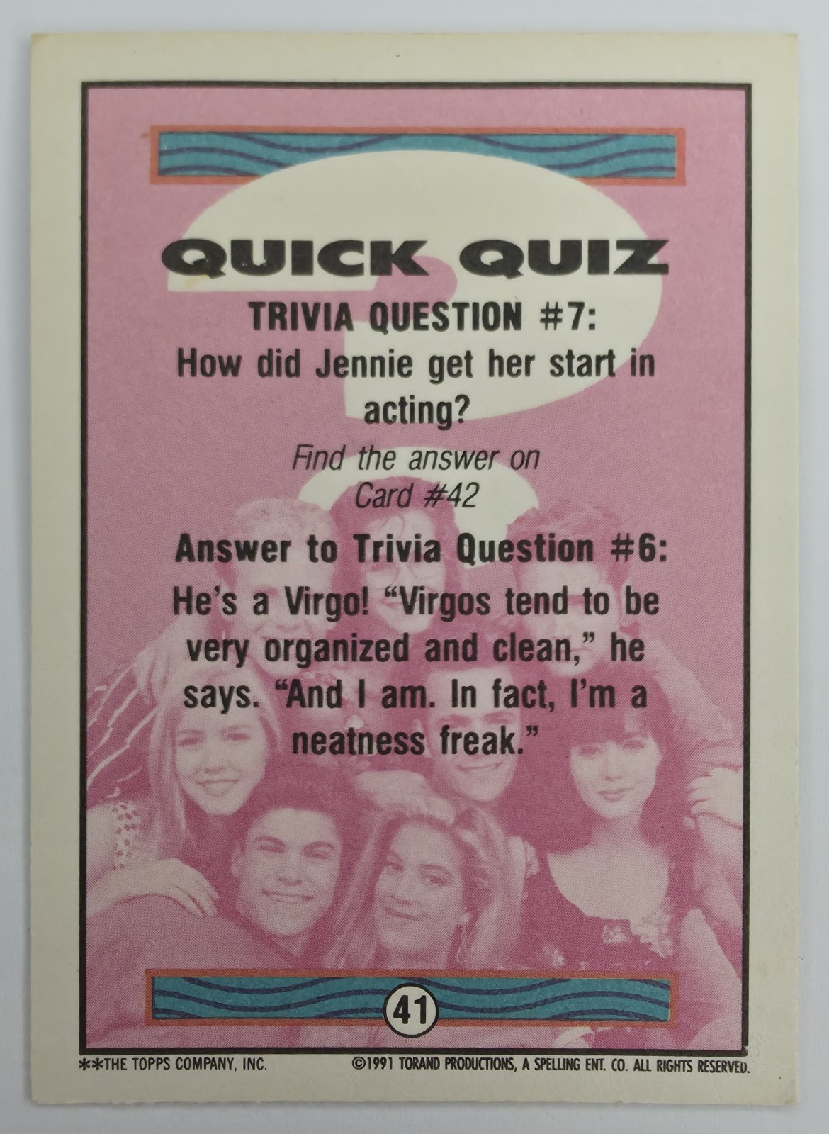1991 Topps Beverly Hills 90210 Jennie Garth #41 back