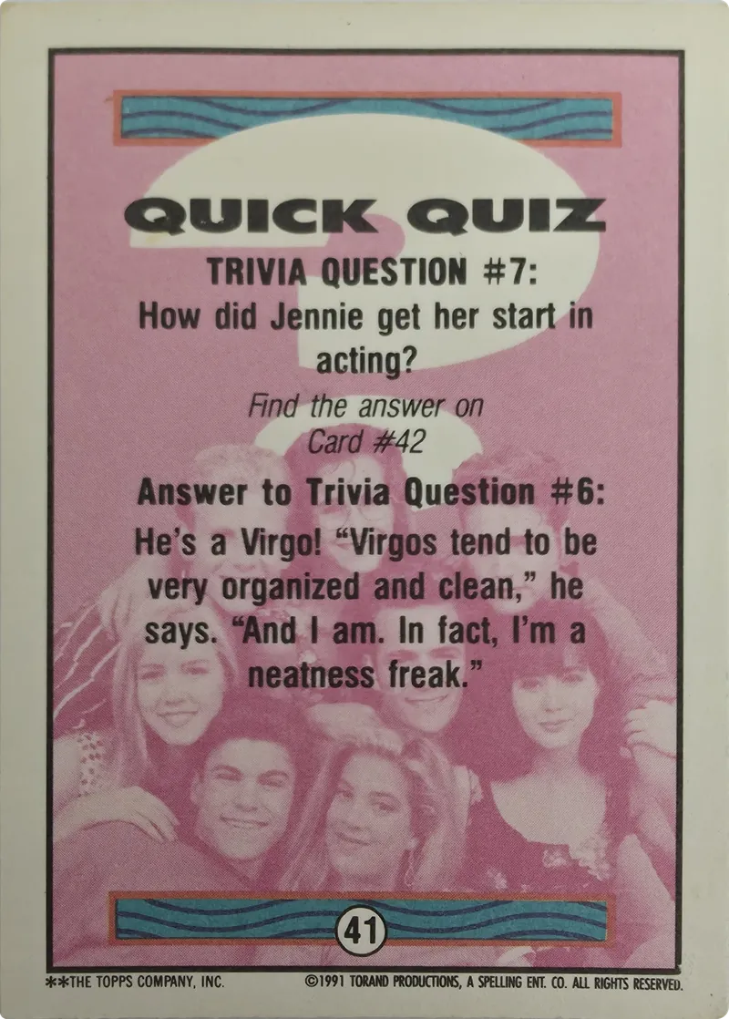 1991 Topps Beverly Hills 90210 Jennie Garth #41, back