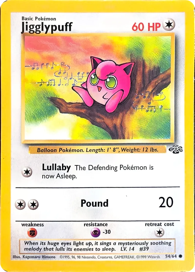 1999 Pokemon Jungle Jigglypuff #54/64 Unlimited Common, front