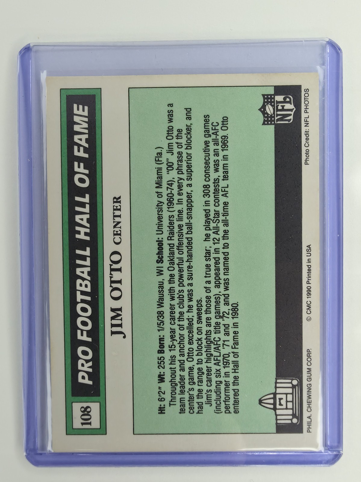 Jim Otto Signed #108 in protective case, back