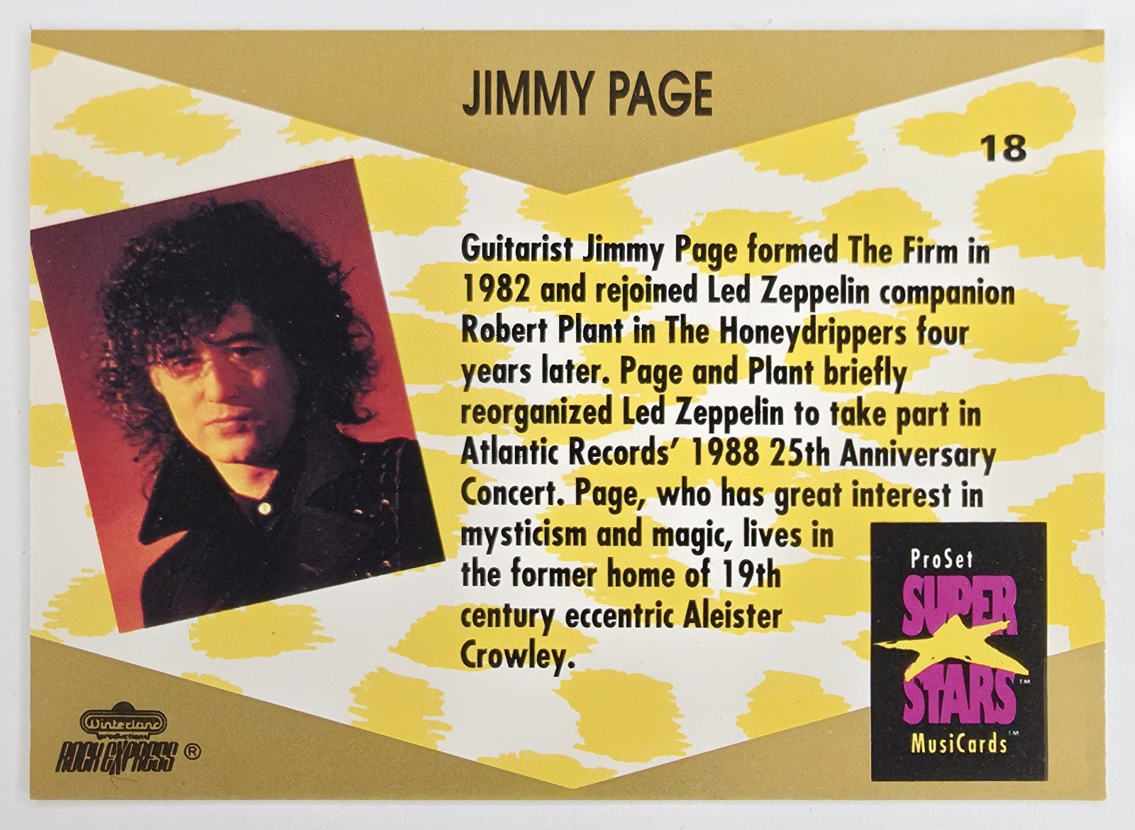 1991 Pro Set SuperStars MusiCards Jimmy Page #18b Legends Logo Lower Right back