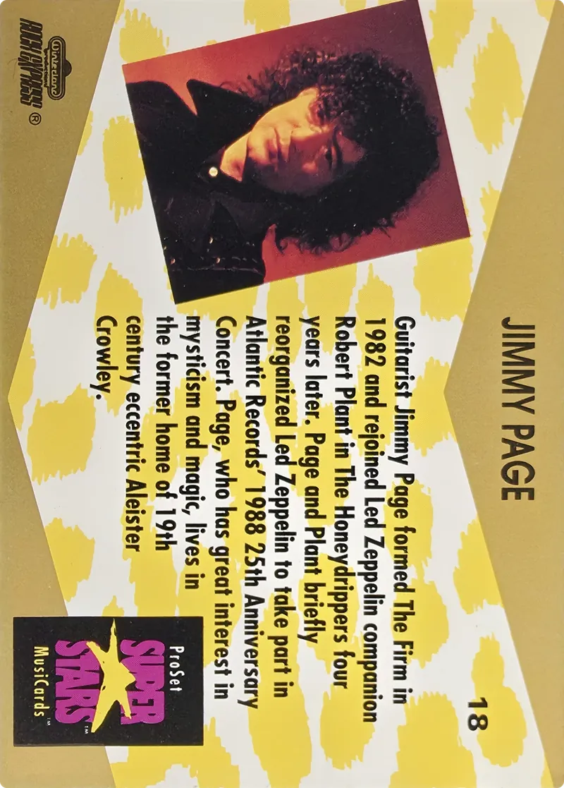 1991 Pro Set SuperStars MusiCards Jimmy Page #18b Legends Logo Lower Right, back