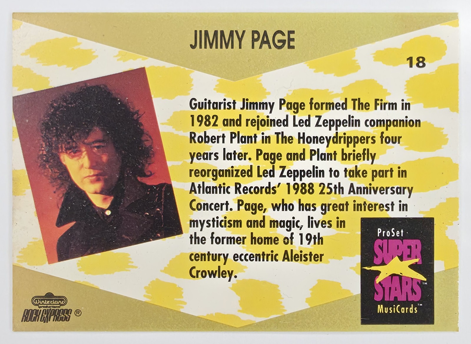 1991 Pro Set SuperStars MusiCards Jimmy Page #18a Legends Logo Upper Left back