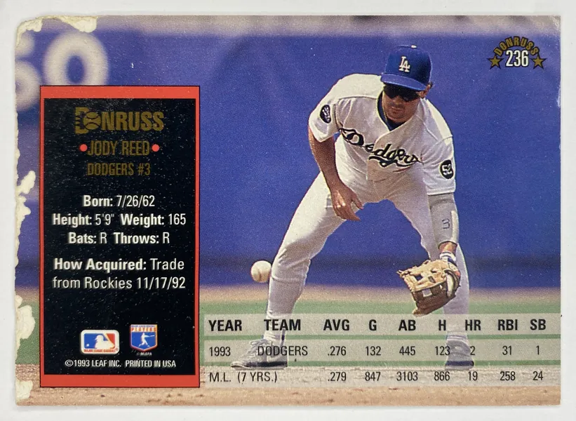 1994 Donruss Jody Reed #236 Los Angeles Dodgers back