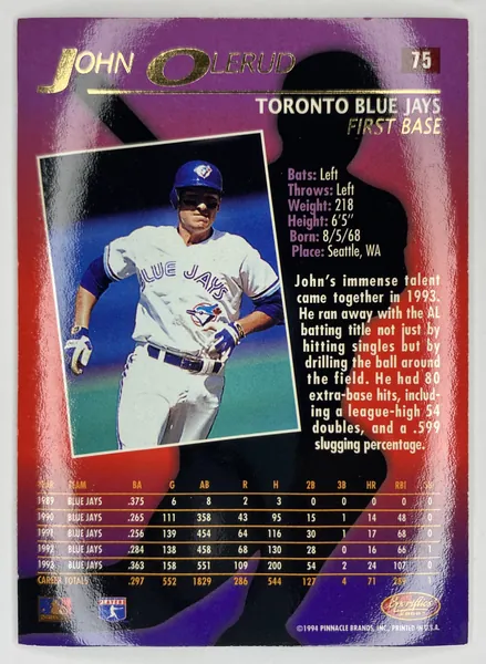 1994 Sportflics 2000 John Olerud #75 Toronto Blue Jays back