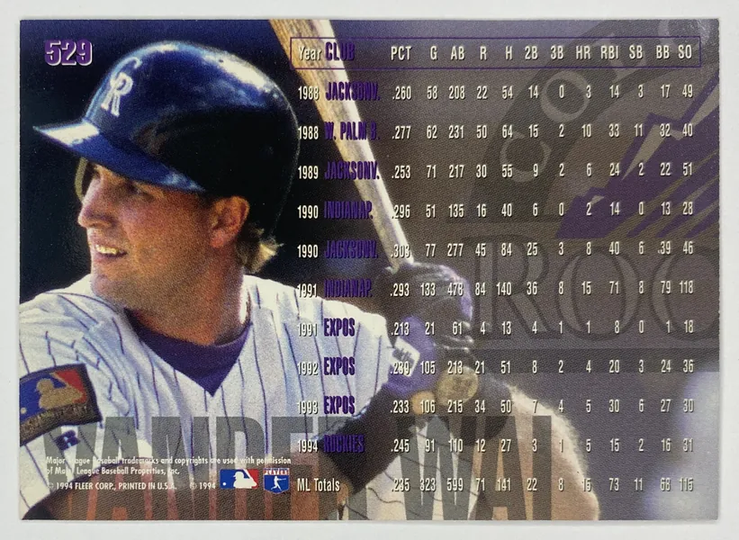 1995 Fleer John Vander Wal #528 Colorado Rockies back
