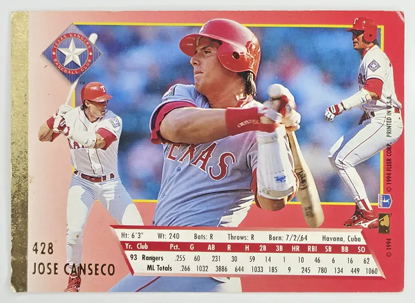 1994 Fleer Ultra Jose Canseco #428 Texas Rangers back