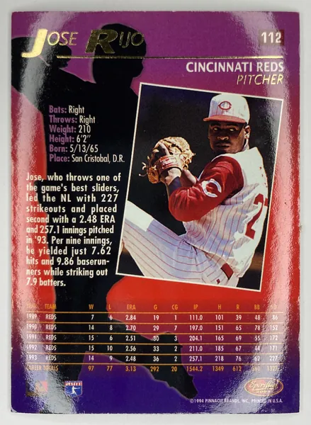1994 Sportflics 2000 Jose Rijo #112 Cincinnati Reds back