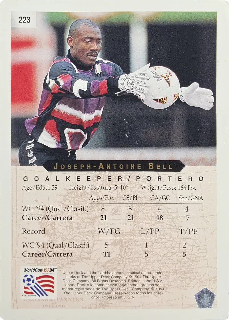 1994 Upper Deck World Cup English/Spanish Joseph-Antoine Bell #223 Cameroon, back