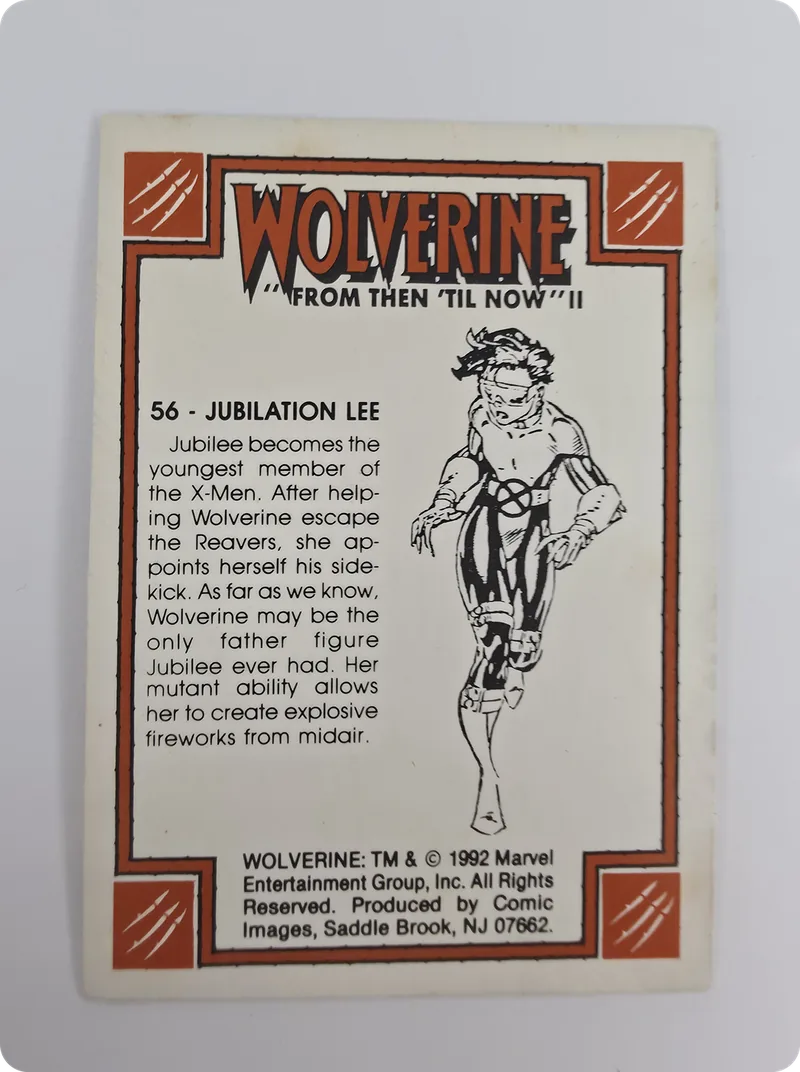 1992 Comic Images Wolverine: From Then 'Til Now II Jubilee #56, back