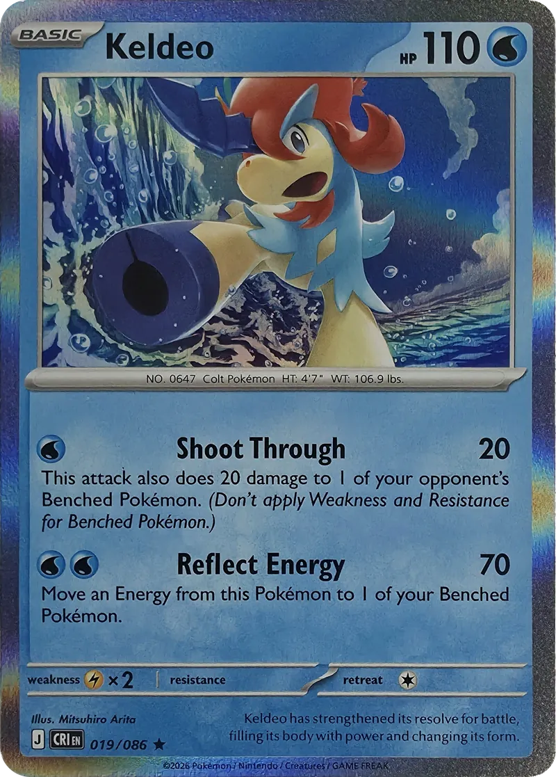 2026 Pokemon Chaos Rising Keldeo #019/086 Reverse Holo Rare front