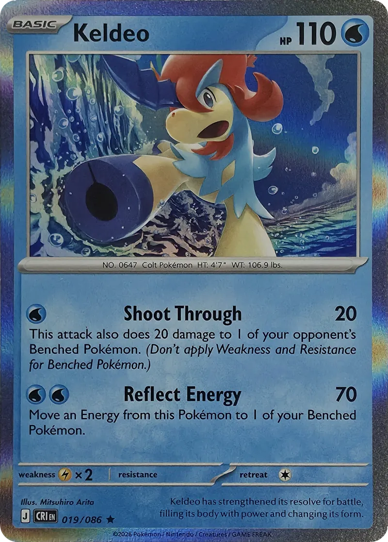 2026 Pokemon Chaos Rising Keldeo #019/086 Reverse Holo Rare front