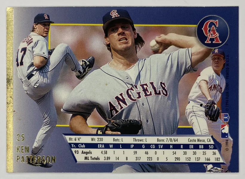 1994 Fleer Ultra Ken Patterson #25 California Angels back