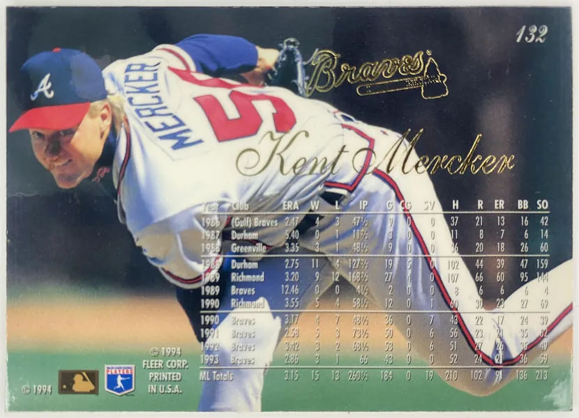 1994 Flair Kent Mercker #132 Atlanta Braves back