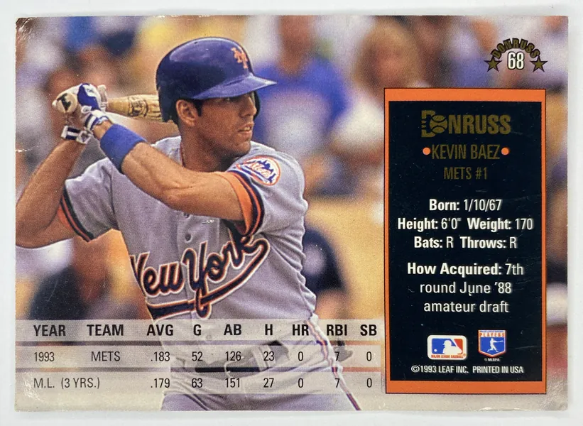 1994 Donruss Kevin Baez #89 New York Mets back