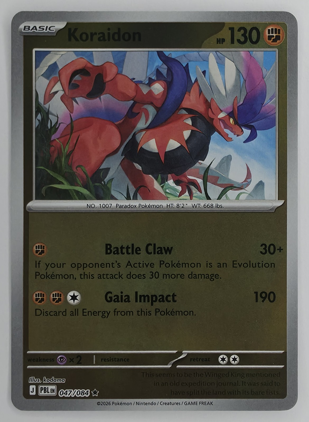 2026 Pokemon Pitch Black Koraidon #047/084 Reverse Holo Rare front