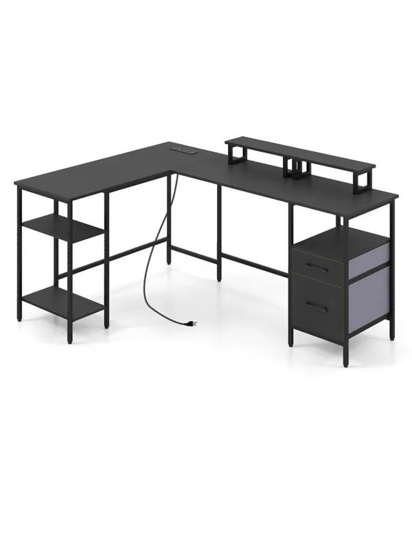 L-Shaped Corner Desk with Charging Station and Reversible Monitor Stan, photo 1