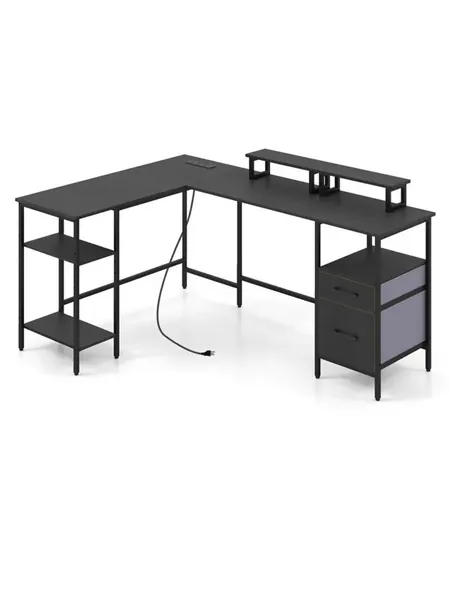 L-Shaped Corner Desk with Charging Station and Reversible Monitor Stan, photo 1