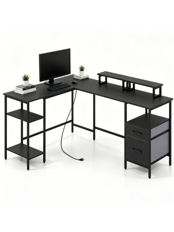L-Shaped Corner Desk with Charging Station and Reversible Monitor Stan, photo 3