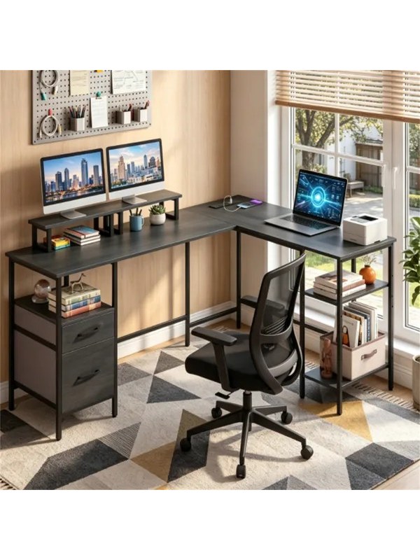 L-Shaped Corner Desk with Charging Station and Reversible Monitor Stan, photo 5