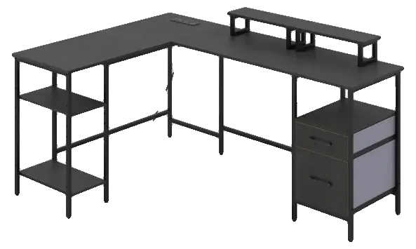 L-Shaped Corner Desk with Charging Station and Reversible Monitor Stan, photo 1