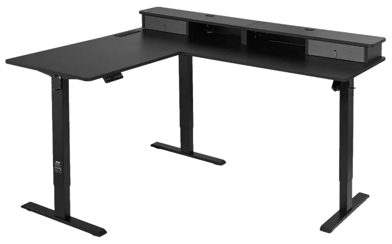 L-Shaped Electric Height-Adjustable Corner Gaming Desk with Light Stri, photo 1