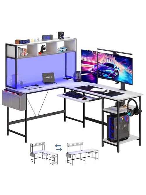 L-Shaped Gaming Desk, 67 In, Reversible with LED Shelf, photo 2