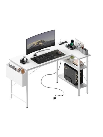 L-Shaped Gaming Desk with Power Socket, USB Hub and RGB Light Strip, photo 1