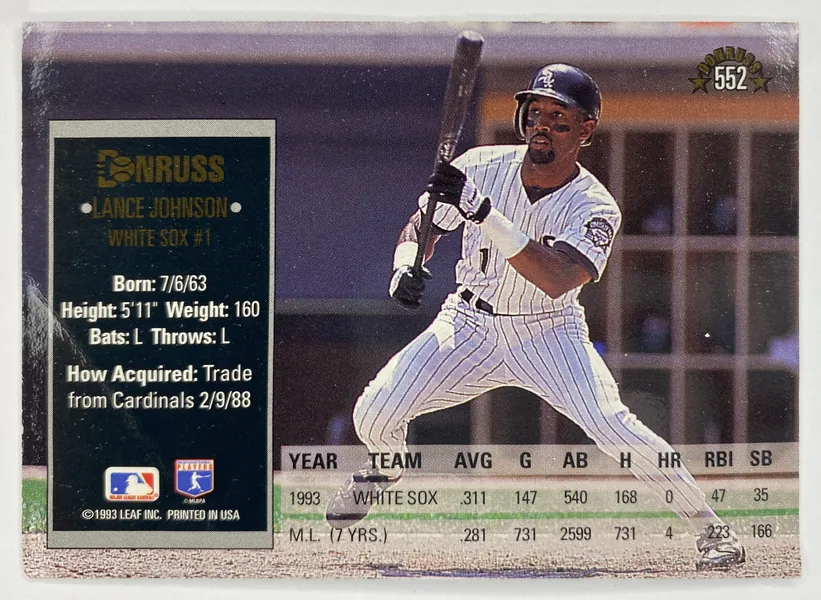 1994 Donruss Lance Johnson #552 Chicago White Sox back