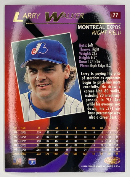 1994 Sportflics 2000 Larry Walker #77 Montreal Expos back