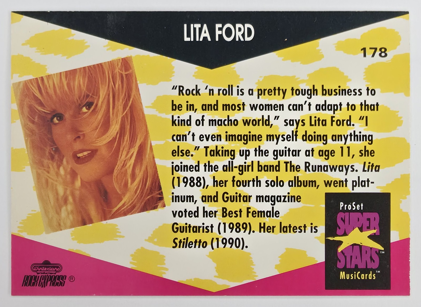 1991 Pro Set SuperStars MusiCards Lita Ford #178 back
