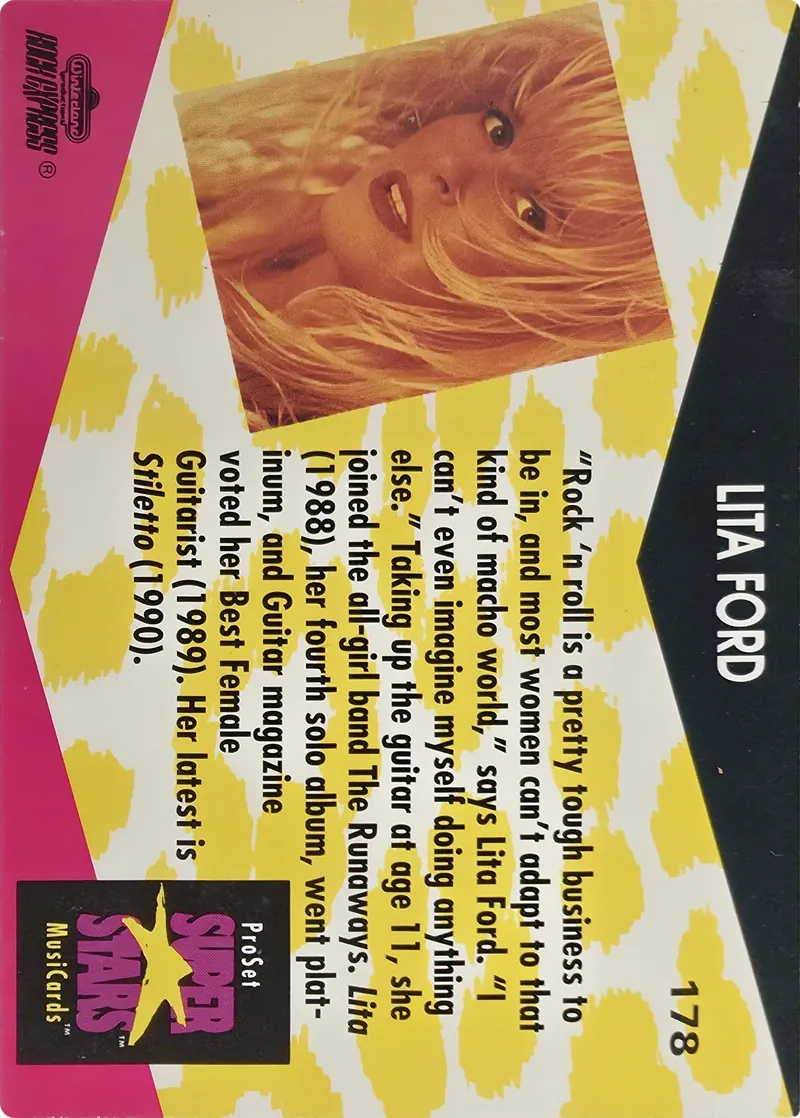 1991 Pro Set SuperStars MusiCards Lita Ford #178, back