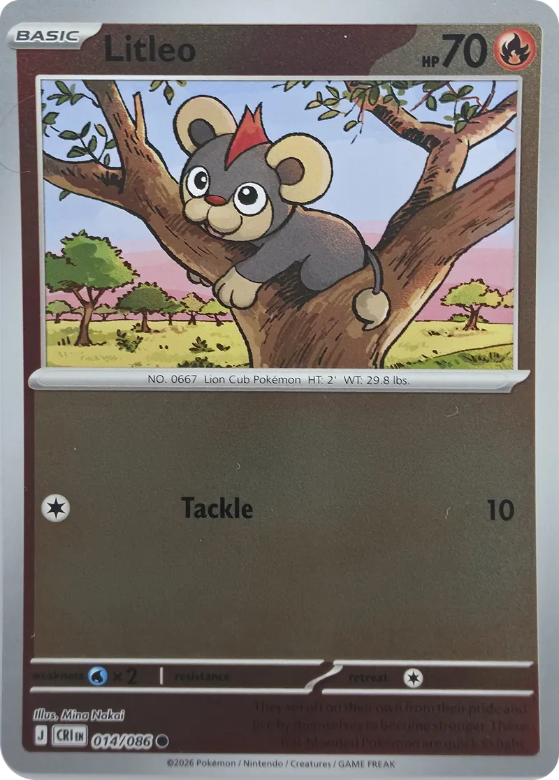 2026 Pokemon Chaos Rising Litleo #014/086 Reverse Holo Common front